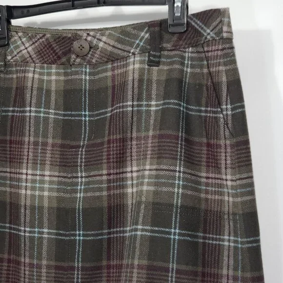 Eddie Bauer  Wool Blend  Green Burgundy Plaid Mini Skirt Women's Size 10 - Picture 5 of 5